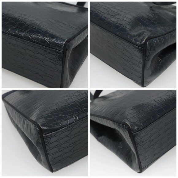 Salvatore Ferragamo Shoulder Bag Leather Navy Gold Auth - Picture 16 of 16